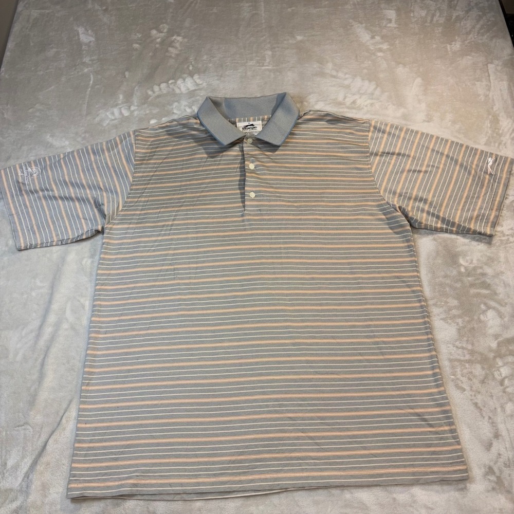 Slazenger Golf Sunday River Polo Shirt Mens XL Blue Orange Striped Cotton